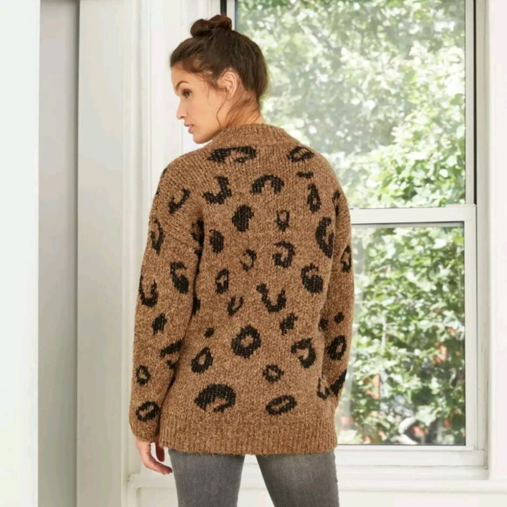UNIVERSAL THREAD Brown Leopard Animal Print Chunky Knit Mockneck Sweater Sz S - Picture 10 of 12